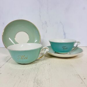 Fransk Toi & Moi kaffesæt i grøn med guldkant