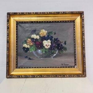 Antikt maleri med blomster i ramme - H Fischer